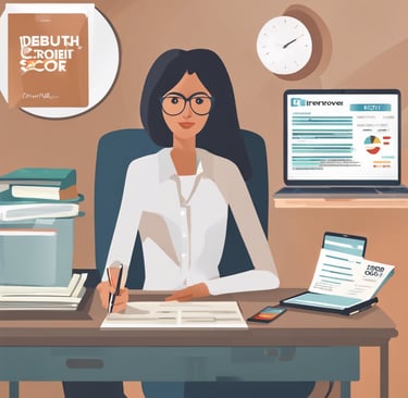 A woman learning about debt consolidation, if it is ideal for her credit situation. Also learning about its benefits.