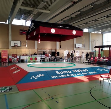 Photo du dohyo légèrement surélevé utilisé à Brandebourg sur la Havel