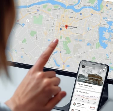 Mapa do Google com empresa destacada e painel de SEO local aberto