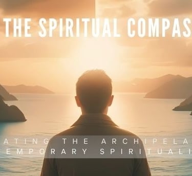 a man standing in front of a mountain with the words, the spiritual compass compass