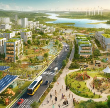 interpretação IA para um bairro sustentável resiliente inclusivo e amigável