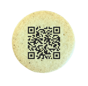 un biscuit avec un code QR imprimé dessus