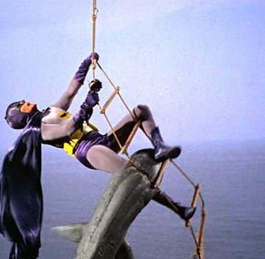 Batman caught by a shark.