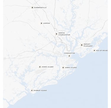 Charleston-area service map for Moonstone Voyages luxury travel planning