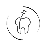 Minimalist line icon of a tooth undergoing a root canal procedure with a dental file.