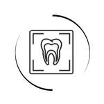 Black and white dental X-ray icon showing a tooth within a diagnostic frame.