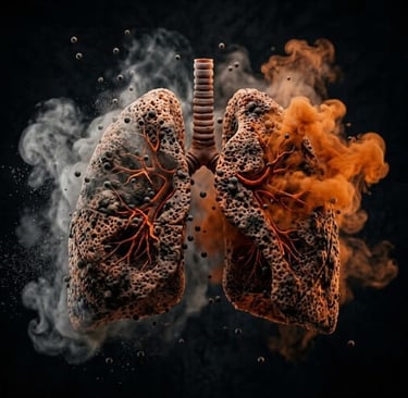 Damaged human lungs showing smoke and pollution effects for respiratory health awareness.