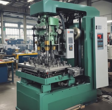 Close-up of a CNC machine precisely cutting a metal part in a bright workshop.