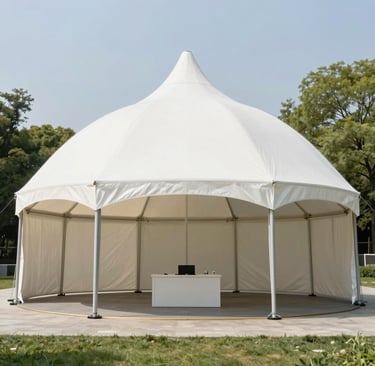 Rolls of blue and gray PVC tarpaulin neatly stacked in a warehouse.