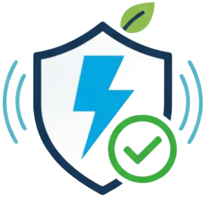 Symbole de sécurité électrique avec bouclier, éclair et validation illustrant des travaux d’électricité fiables et aux normes