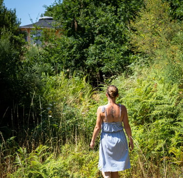 Retreat Host walking to Yoga Shala