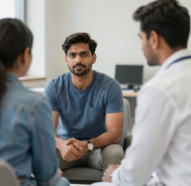 A warm consultation setting with Sunil Hireholi providing psychological counseling.