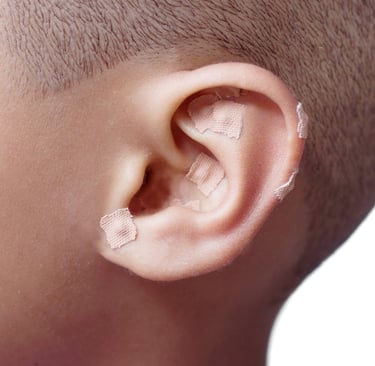 Auriculotherapy treatment using small adhesive ear seeds placed on specific acupuncture pressure points.