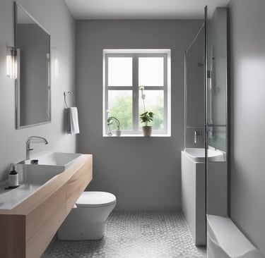 A bathroom with gleaming tiles and mirrors, freshly scrubbed and free of any stains or water spots.