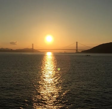 The Sunset over the Seto bridge near Kobe Japan