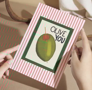 Olive You Greeting Card with red stripes