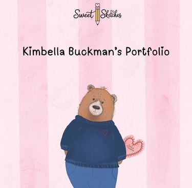 Kimbella Buckmans Portfolio Cover teddy bear with a pink and white striped background