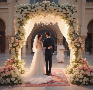 man in black suit standing beside woman in white wedding dress