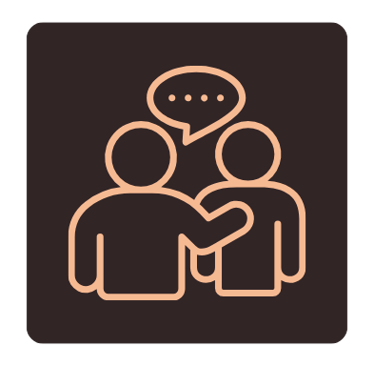 Icon of two people communicating to depict the importance of communication and service.
