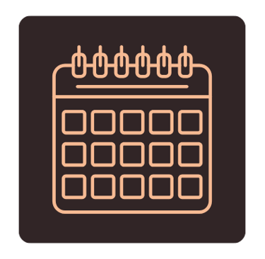 Calendar icon featuring a spiral binder design to highlight timeliness of company..