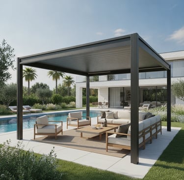 Estructura de pérgola independiente junto a piscina, Murcia
