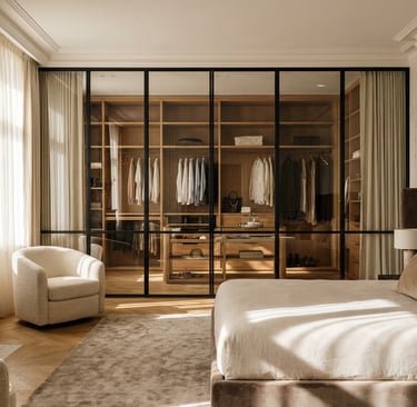 Cerramiento de cristal y acero en vestidor de diseño, Murcia