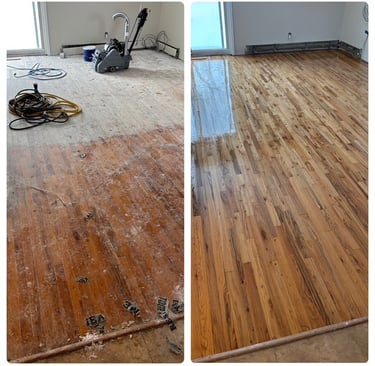 Refinished hardwood floors in townhome living room