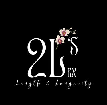 Black and white image of logo for 2Ls Length and Longevity in Bowmanville. Orchid in image.