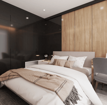 projeto de residencia, quarto, render 3d e iluminação.