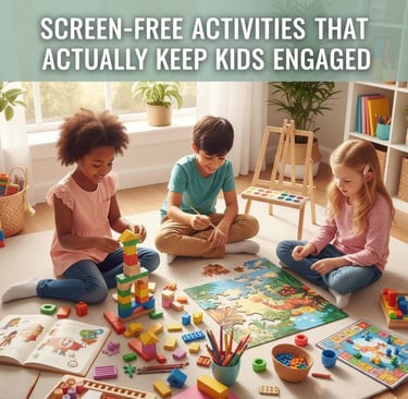 A bright and cheerful scene of diverse young children sitting at a wooden table, deeply engaged.