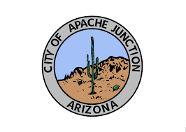 Official seal of the City of Apache Junction, Arizona, featuring a saguaro cactus and desert mountains.