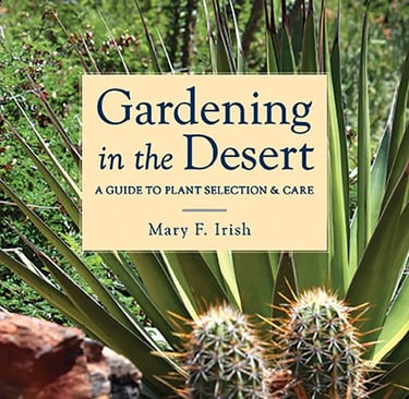 Book cover for Gardening in the Desert by Mary F. Irish featuring cacti and succulent desert plants.