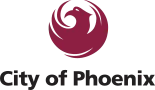 Official City of Phoenix logo featuring a maroon phoenix bird icon on a black background.