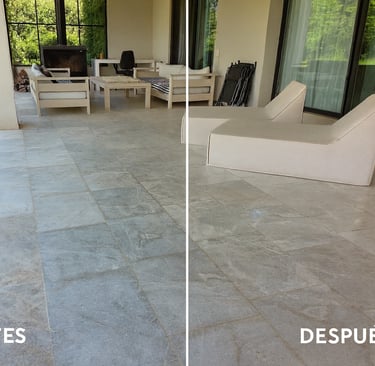 antes y despues de restauracion piso de marmol por Restorex