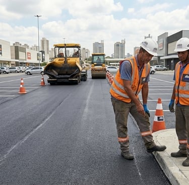 Homens trabalhano na obra de pavimentação