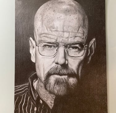 ritratto fatto a mano realistico del celebre ''Heisemberg'' Walter White  della serie TV Breacking Bad