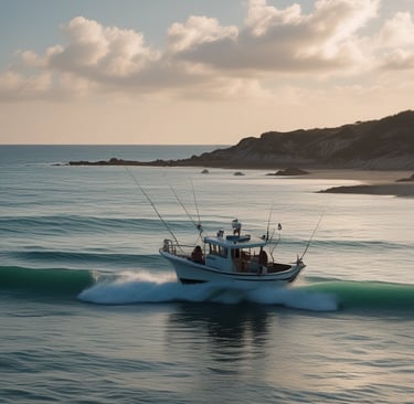 Local guide expertly casting a fishing line into crystal flats at golden hour, with shadows stretching on the sand.