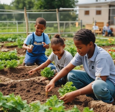 A mentor guiding students in a life skills workshop.