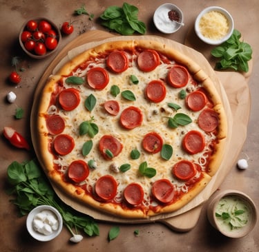 A group of friends happily sharing slices of pizza around a table, laughter in the air.