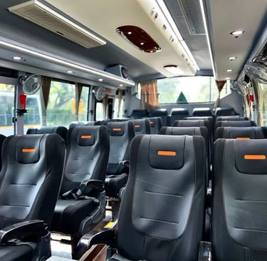 27 seater luxury bus interior with comfortable seating in Delhi NCR