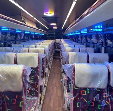 56 seater 3x2 luxury bus interior for long distance travel in Delhi NCR