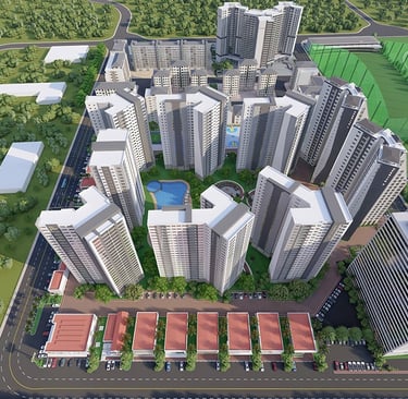 Bird's-eye aerial master plan view of the entire Aperito Tower development site