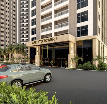 Main drop-off area and lobby entrance of Aperito Tower 1