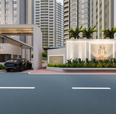 Grand main entrance design and landscaping of Aperito Tower luxury condos