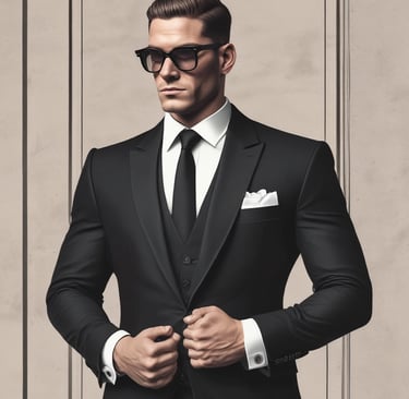 Discreet, elegantly dressed bodyguard standing poised at an upscale venue.