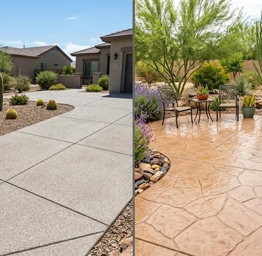 two-panel collage of Concrete driveway and Queen Creek, AZ