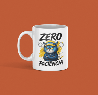 Caneca de Ceramica premium 360ml, BadMood Colleccion Zero Paciência branca