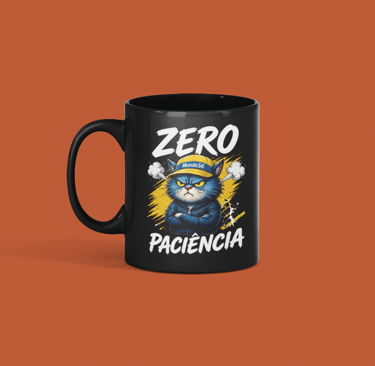 Caneca de Ceramica premium 360ml, BadMood Colleccion Zero Paciência preta