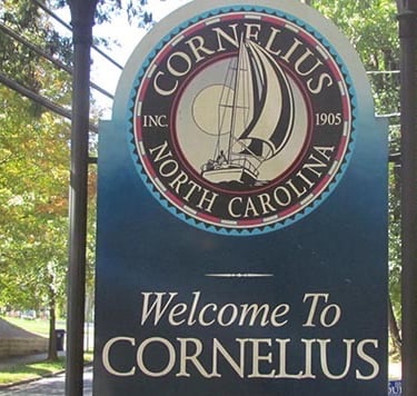 Welcome sign for Cornelius, North Carolina