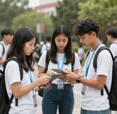 A joyful moment during an outdoor learning activity on a sunny day